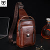 BULLCAPTAIN Men's Genuine Leather Chest Bag Casual Retro 7.9-inch Mobile Phone Bag Multifunctional Anti-Theft Crossbody Bag