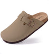 Kidmi New Genuine Suede Clogs for Women Men Clogs Soft Cork Footbed Mules Comfort Potato Shoes with Arch Support Beach Sandals