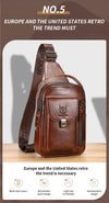 BULLCAPTAIN Men's Genuine Leather Chest Bag Casual Retro 7.9-inch Mobile Phone Bag Multifunctional Anti-Theft Crossbody Bag