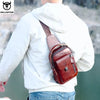 BULLCAPTAIN Men's Genuine Leather Chest Bag Casual Retro 7.9-inch Mobile Phone Bag Multifunctional Anti-Theft Crossbody Bag